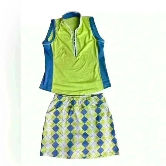 Bundle Joyfit Women’s Argyle Golf Skort &Matching Sleevless Golf Top Size Medium - Picture 1 of 10